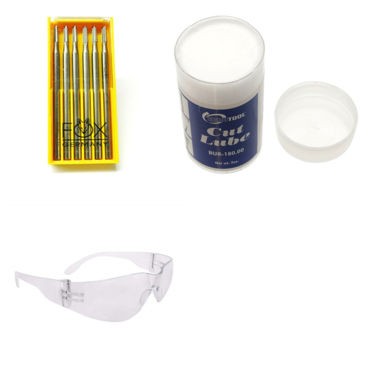 6 Cylinder Square Cross Cut Burs Fig21 Size 007 & 1 Cut Lube & 1 Safety Glasses